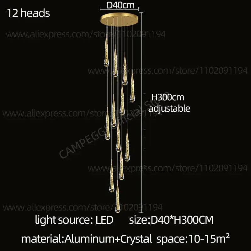 Modern gold crystal led pendant chandelier living room light