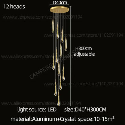 Modern gold crystal led pendant chandelier living room light