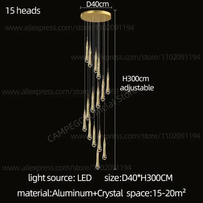 Modern gold crystal led pendant chandelier living room light