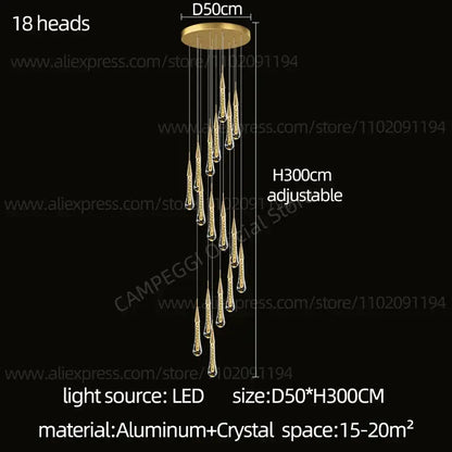 Modern gold crystal led pendant chandelier living room light