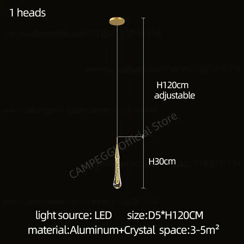 Modern gold crystal led pendant chandelier living room light