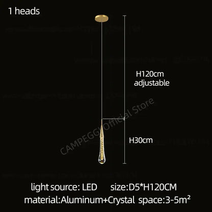 Modern gold crystal led pendant chandelier living room light