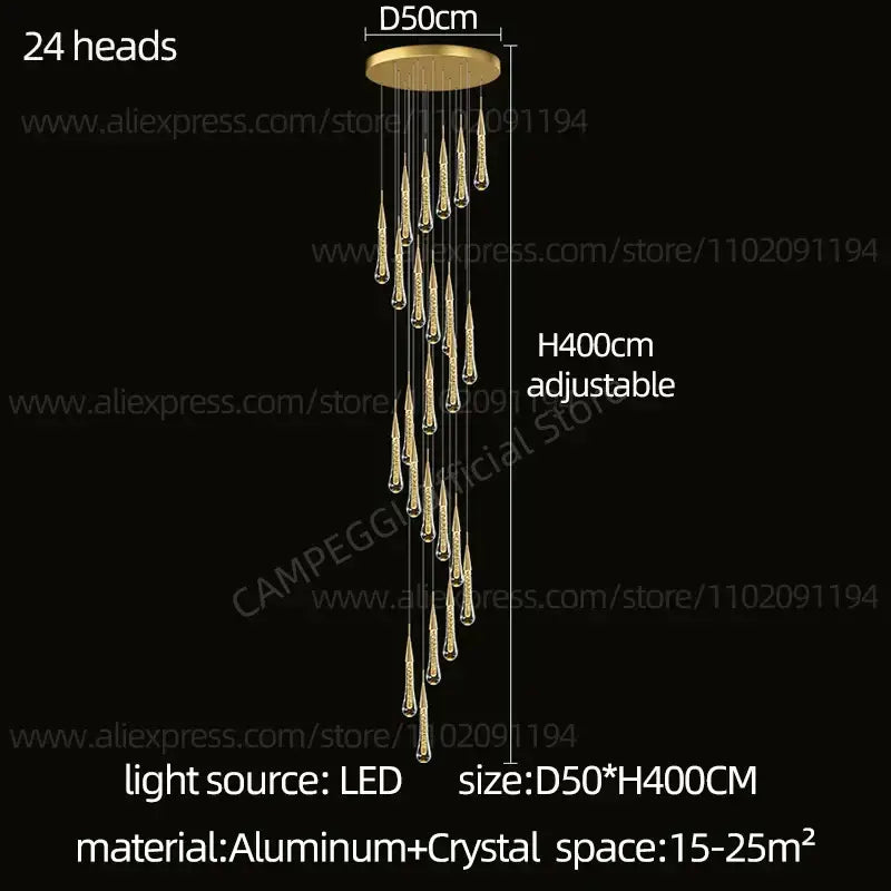 Modern gold crystal led pendant chandelier living room light