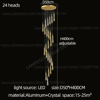 Modern gold crystal led pendant chandelier living room light