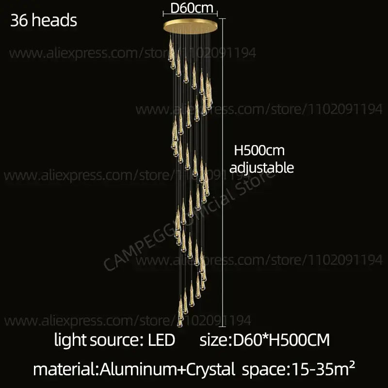 Modern gold crystal led pendant chandelier living room light