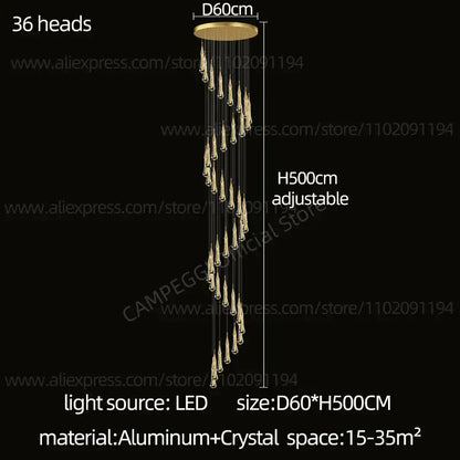 Modern gold crystal led pendant chandelier living room light