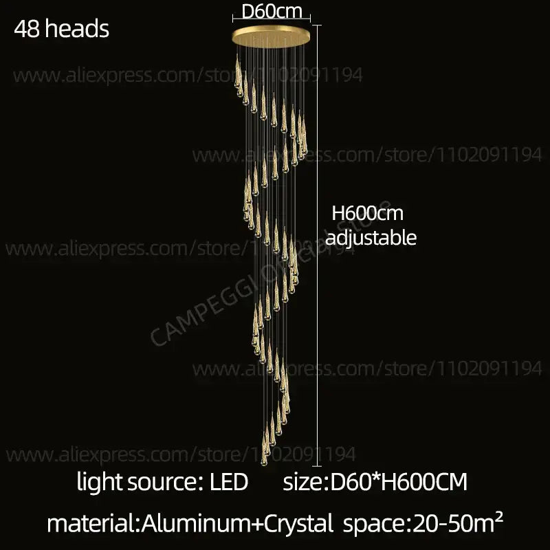 Modern gold crystal led pendant chandelier living room light