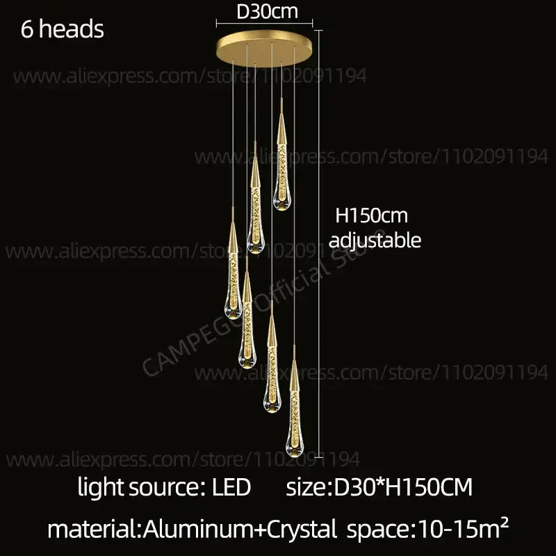 Modern gold crystal led pendant chandelier living room light
