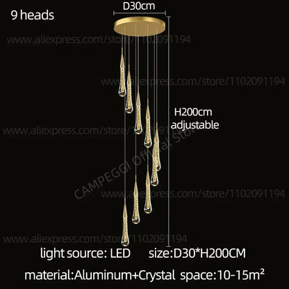 Modern gold crystal led pendant chandelier living room light