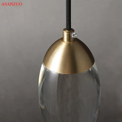 Modern gold crystal led pendant light bedroom glass lamp