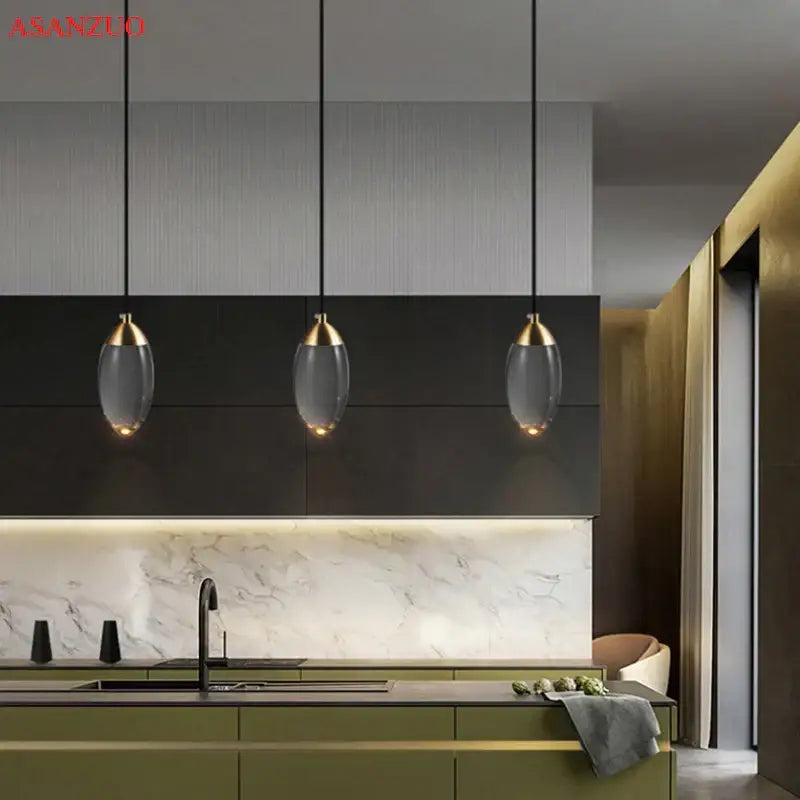 Modern gold crystal led pendant light bedroom glass lamp