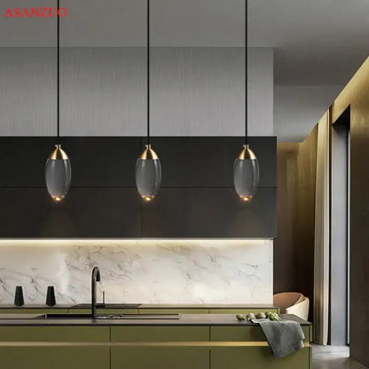 Modern gold crystal led pendant light bedroom glass lamp