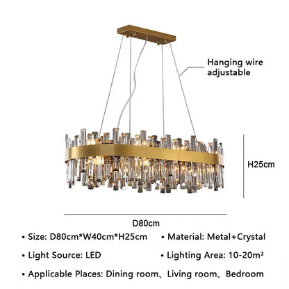 Modern gold crystal led pendant light for dining room