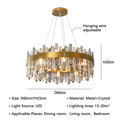 Modern gold crystal led pendant light for dining room