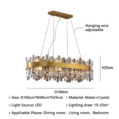 Modern gold crystal led pendant light for dining room