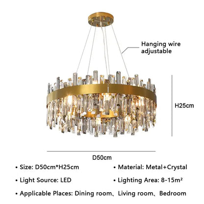 Modern gold crystal led pendant light for dining room