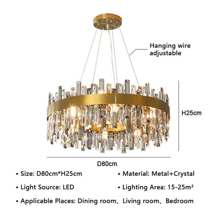 Modern gold crystal led pendant light for dining room