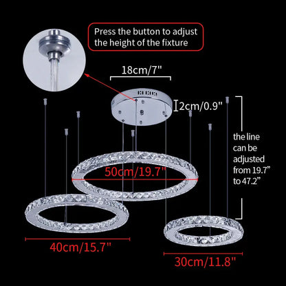Modern gold crystal led ring chandelier living room pendant light