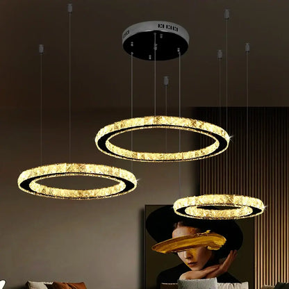 Modern gold crystal led ring chandelier living room pendant light