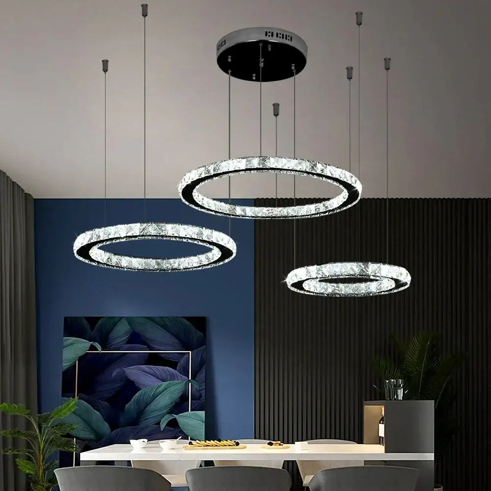 Modern gold crystal led ring chandelier living room pendant light