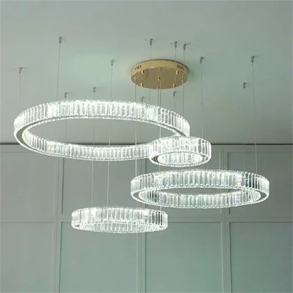 Modern gold crystal led ring chandelier stairwell pendant light