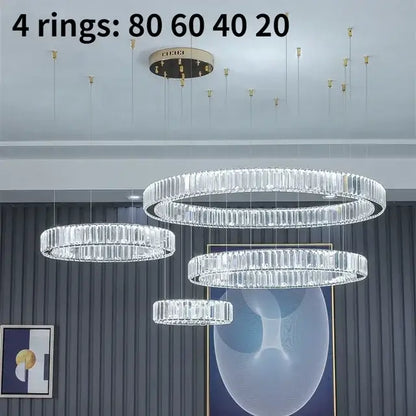 Modern gold crystal led ring chandelier stairwell pendant light