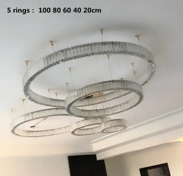 Modern gold crystal led ring chandelier stairwell pendant light