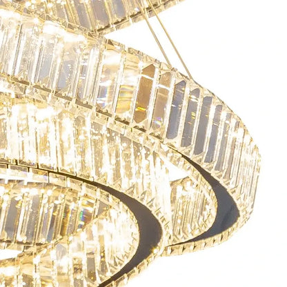 Modern gold crystal led ring chandelier stairwell pendant light