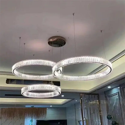 Modern gold crystal led ring chandelier stairwell pendant light
