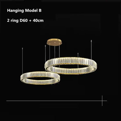 Modern gold crystal led ring chandelier stairwell pendant light