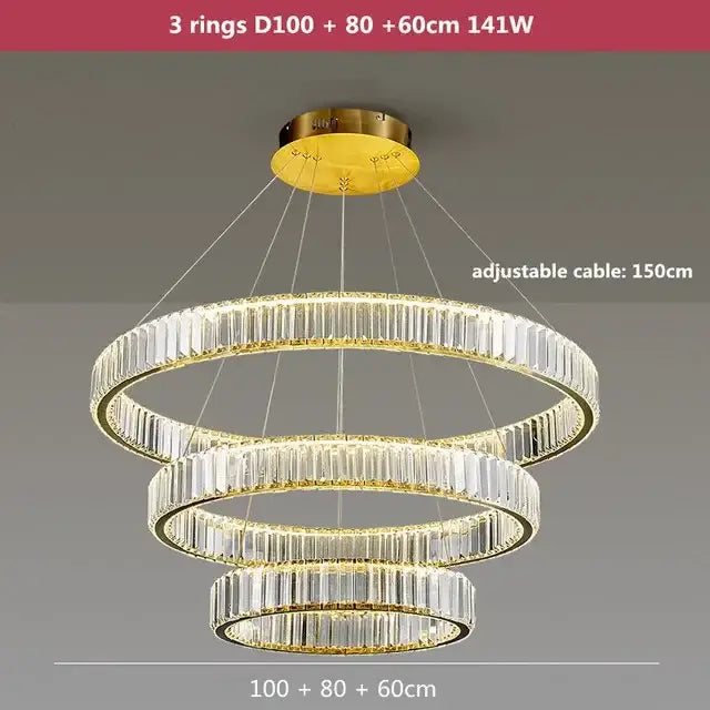 Modern gold crystal led ring chandelier stairwell pendant light