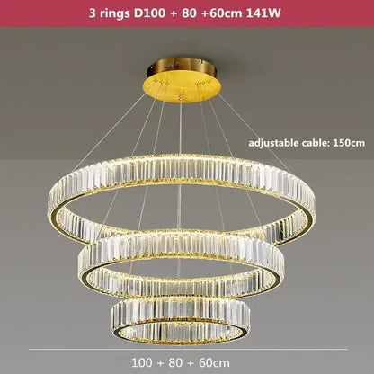 Modern gold crystal led ring chandelier stairwell pendant light