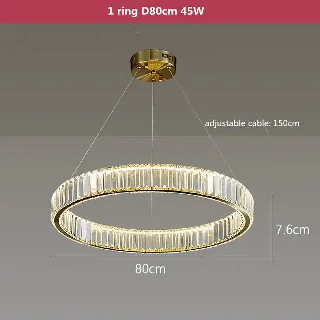 Modern gold crystal led ring chandelier stairwell pendant light