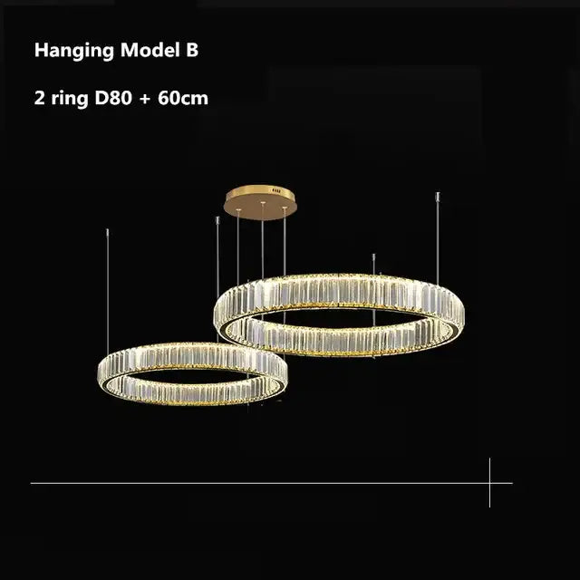 Modern gold crystal led ring chandelier stairwell pendant light