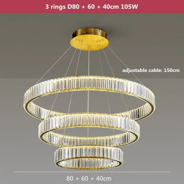 Modern gold crystal led ring chandelier stairwell pendant light