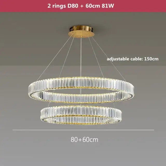 Modern gold crystal led ring chandelier stairwell pendant light