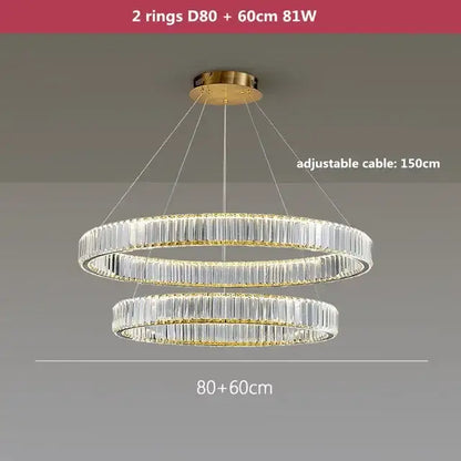 Modern gold crystal led ring chandelier stairwell pendant light