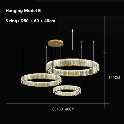 Modern gold crystal led ring chandelier stairwell pendant light
