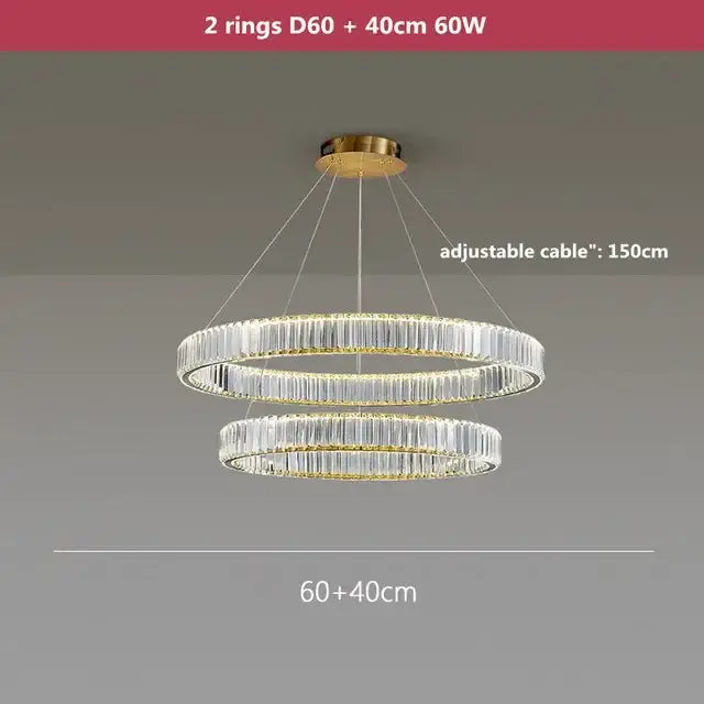 Modern gold crystal led ring chandelier stairwell pendant light