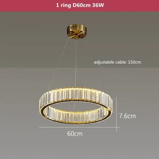 Modern gold crystal led ring chandelier stairwell pendant light