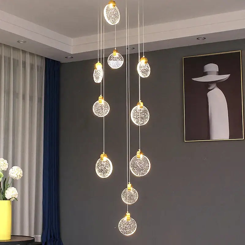 Modern gold crystal led stair slinglight living room pendant light
