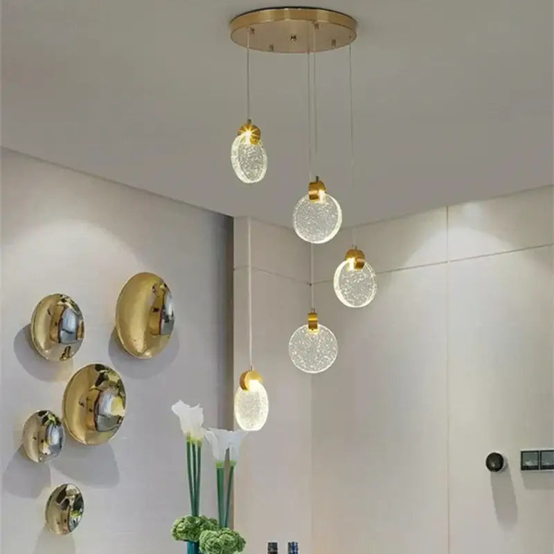 Modern gold crystal led stair slinglight living room pendant light