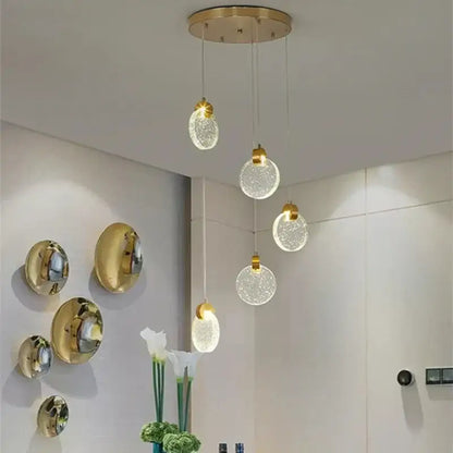 Modern gold crystal led stair slinglight living room pendant light