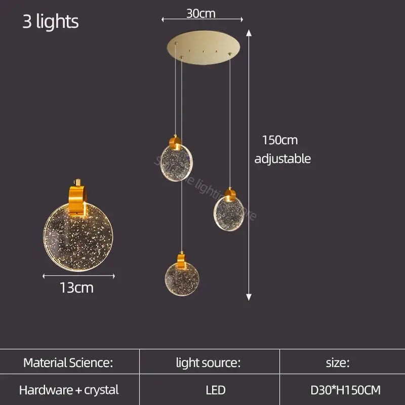 Modern gold crystal led stair slinglight living room pendant light
