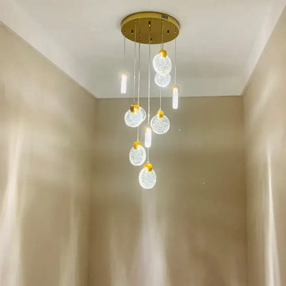 Modern gold crystal led stair slinglight living room pendant light