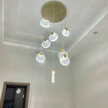 Modern gold crystal led stair slinglight living room pendant light