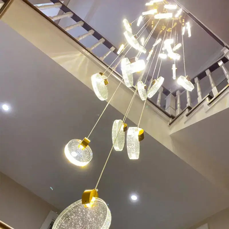 Modern gold crystal led stair slinglight living room pendant light