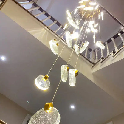 Modern gold crystal led stair slinglight living room pendant light