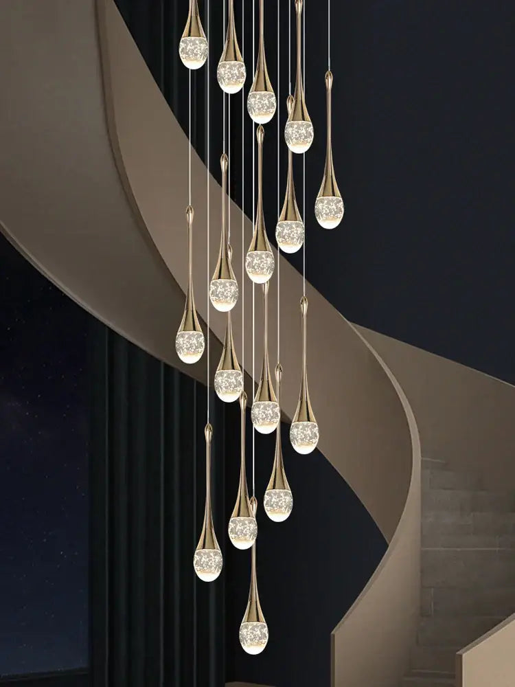 Modern gold crystal led staircase chandelier living room pendant light