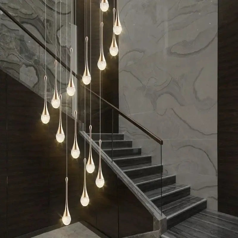 Modern gold crystal led staircase chandelier living room pendant light